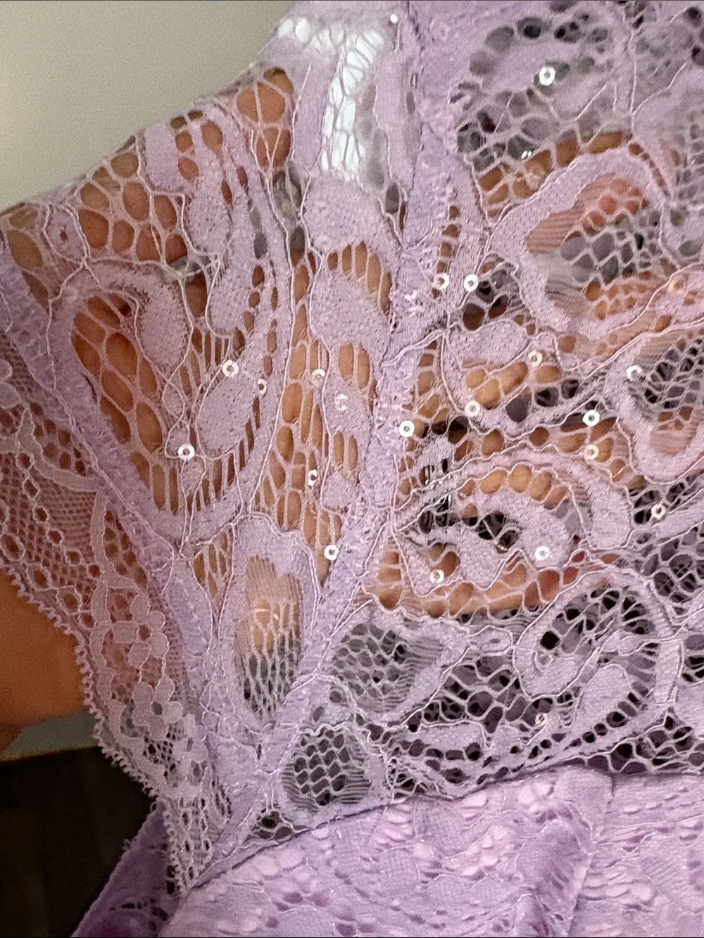 Lavender Lace & Chiffon Cap-Sleeve Formal Dress